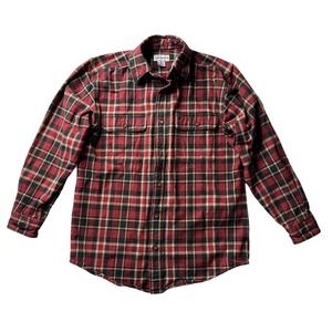 Vintage Carhartt Mens Holiday Plaid Heavy Flannel Red Black Button-Up‎ Size M